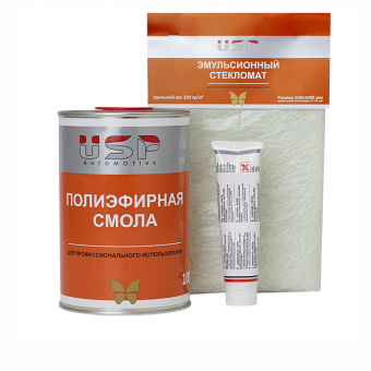 USP Полиэфирная смола для ремонта 1кг+отв+стеклоткань 500х1000мм (250 гр/м2)
