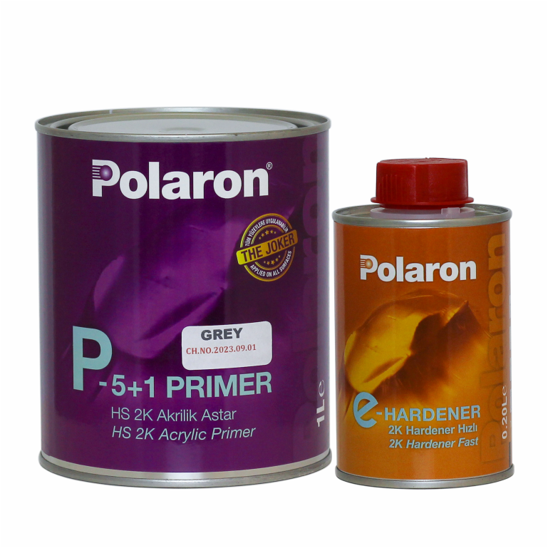 Polaron грунт 5+1 HS 2K Acrylic Primer, серый, 1л+0,2л (отв e-Hardener Fast))